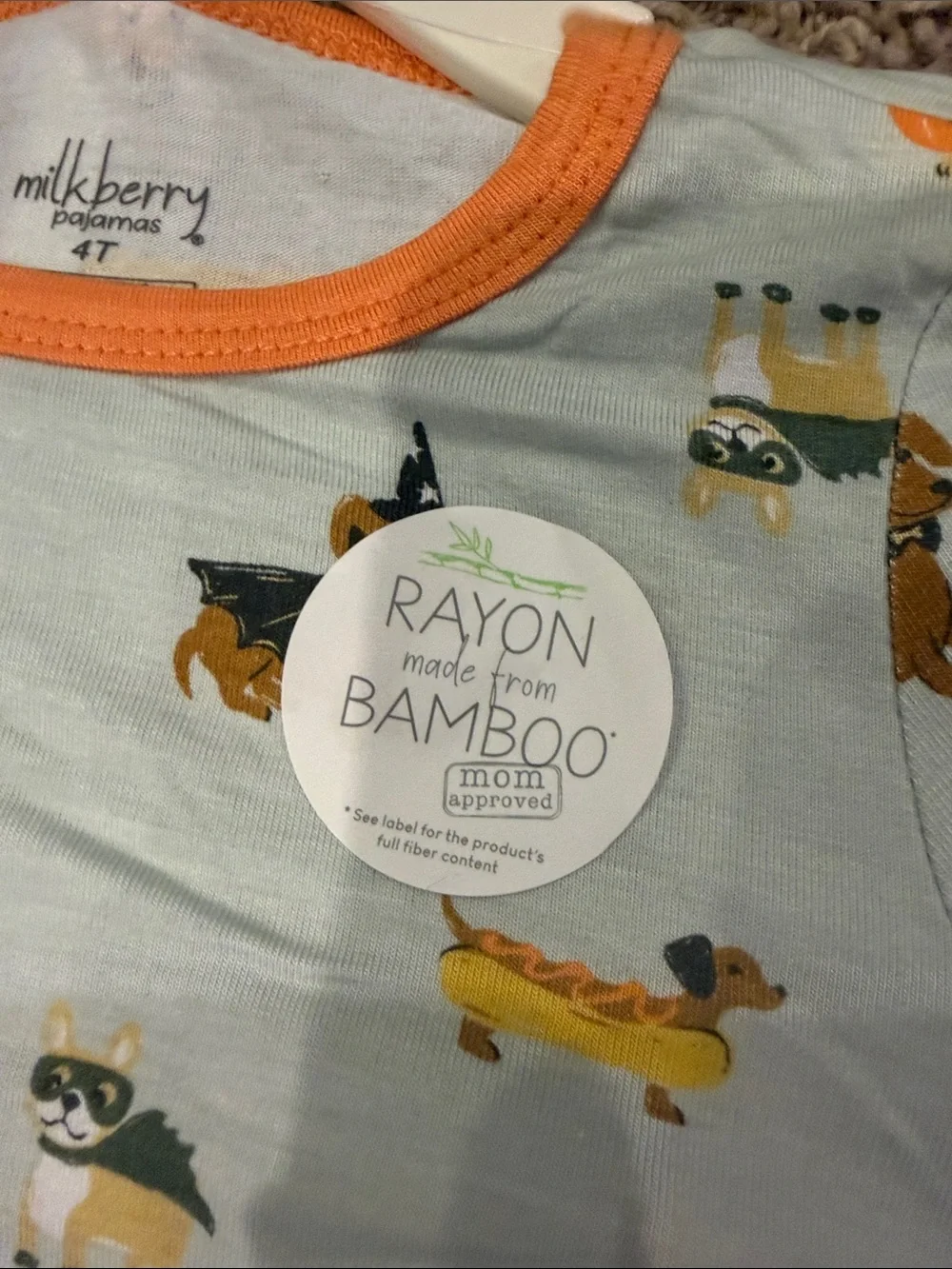 Kids' Light Blue Halloween Puppy Pajama Set with Orange Trim